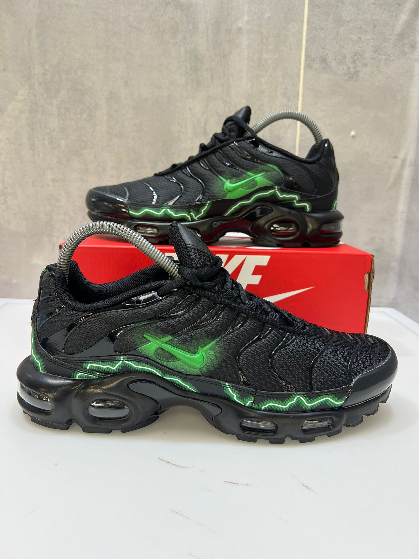 Nike Air Max Plus TN's Black with Neon Green Swoosh Running Shoes